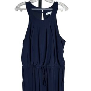Emma & Michele Jumpsuit Women's XL Navy Blue Halter Neck‎ Sleeveless Drawstring